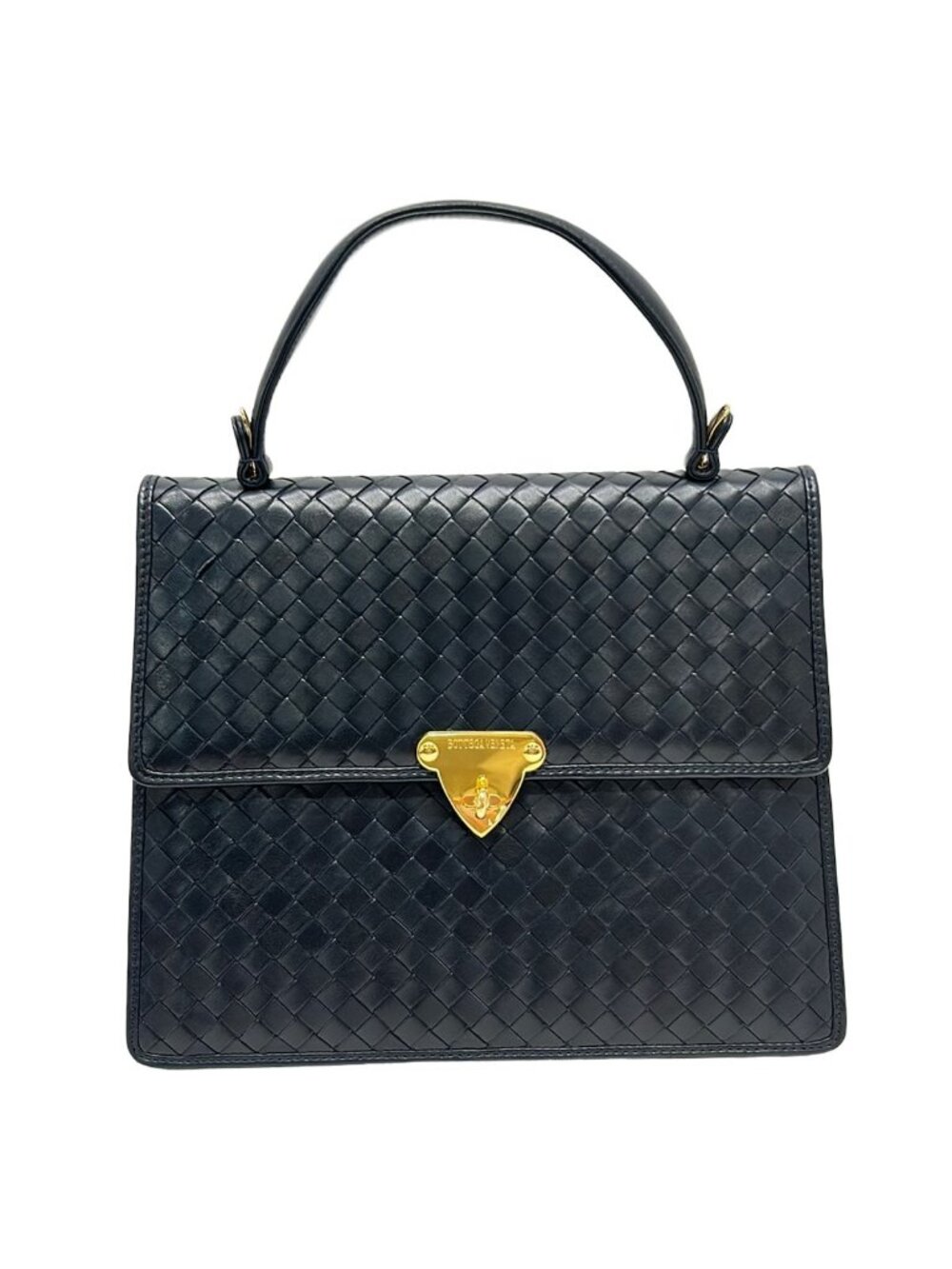 Bottega Veneta Handbag Navy Gold Turnlock Flap Leather